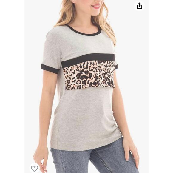 Bearsland Women’s Maternity Nursing Top Short Sleeve Patchwork Breastfeeding Tee - Picture 4 of 13